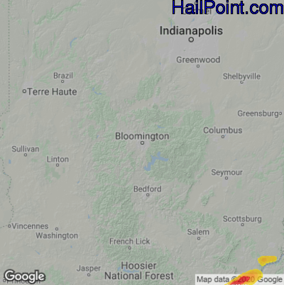 Hail Map for Bloomington, IN Region on August 20, 2022