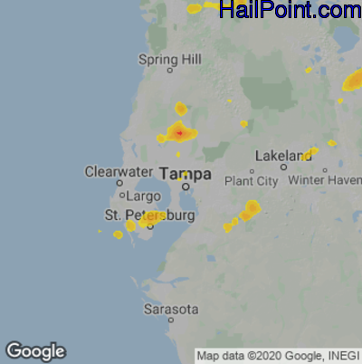 Hail Map for Tampa, FL Region on August 20, 2022