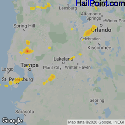Hail Map for Lakeland, FL Region on August 20, 2022