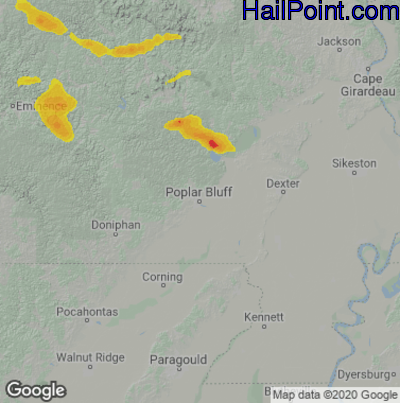 Hail Map for Poplar Bluff, MO Region on August 20, 2022