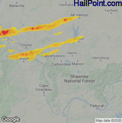 Hail Map for Carbondale, IL Region on August 21, 2022