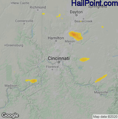 Hail Map for Cincinnati, OH Region on August 21, 2022 