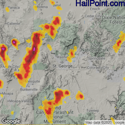 Hail Map for St. George, UT Region on August 21, 2022 