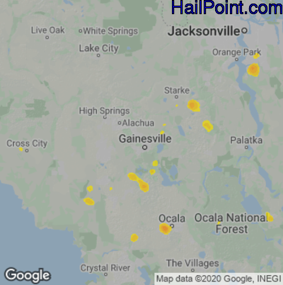 Hail Map for Gainesville, FL Region on August 21, 2022 