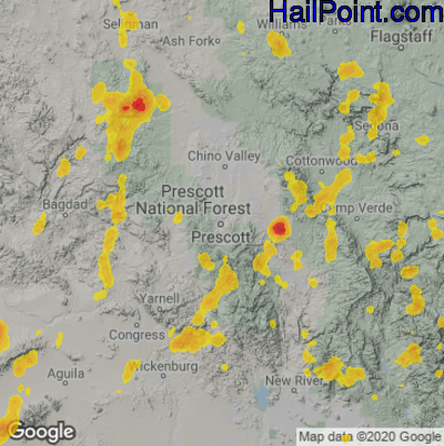 Hail Map for Prescott, AZ Region on August 21, 2022