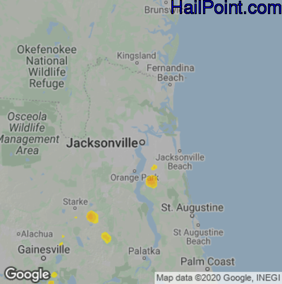 Hail Map for Jacksonville, FL Region on August 21, 2022