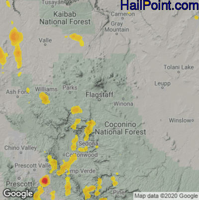 Hail Map for Flagstaff,AZ Region on August 21, 2022