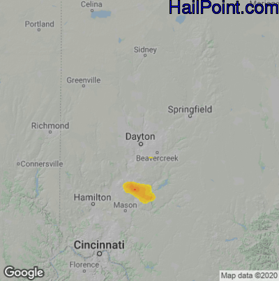 Hail Map for Dayton, OH Region on August 21, 2022