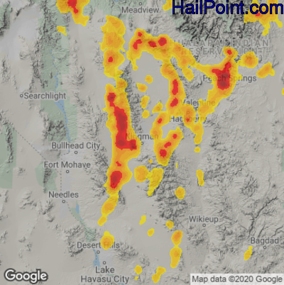 Hail Map for Kingman, AZ Region on August 22, 2022 
