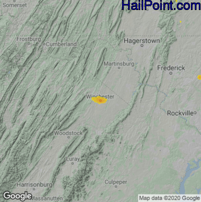 Hail Map for Winchester, VA Region on August 22, 2022 