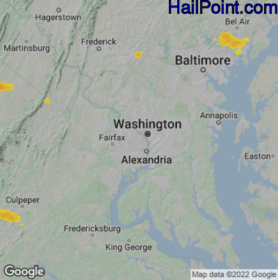 Hail Map for Arlington, VA Region on August 22, 2022 
