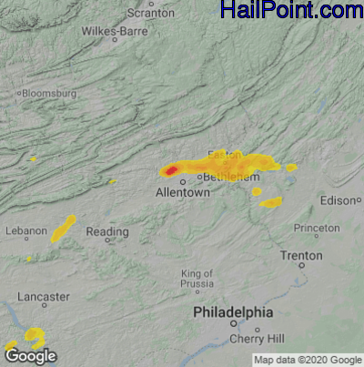Hail Map for Allentown, PA Region on August 22, 2022