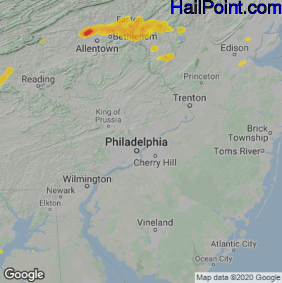 Hail Map for Philadelphia, PA Region on August 22, 2022