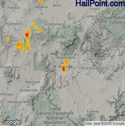 Hail Map for St. George, UT Region on August 22, 2022