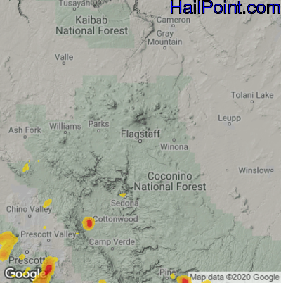 Hail Map for Flagstaff,AZ Region on August 23, 2022