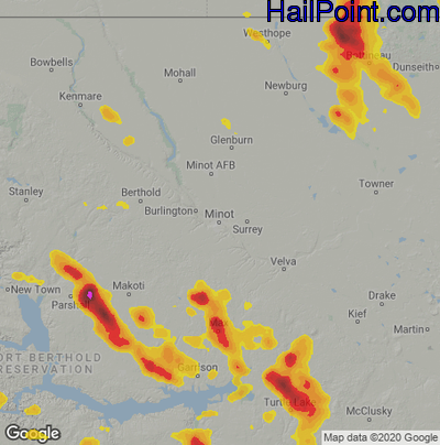 Hail Map for Minot, ND Region on August 23, 2022