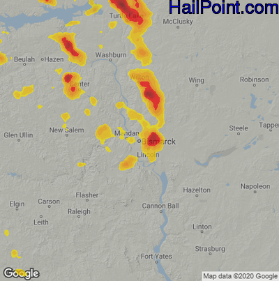 Hail Map for Bismark, ND Region on August 23, 2022