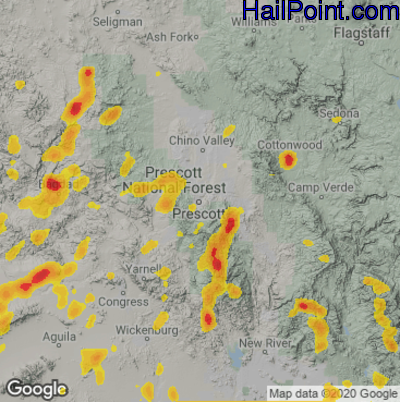 Hail Map for Prescott, AZ Region on August 23, 2022