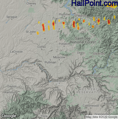 Hail Map for Moscow, ID Region on August 25, 2022 