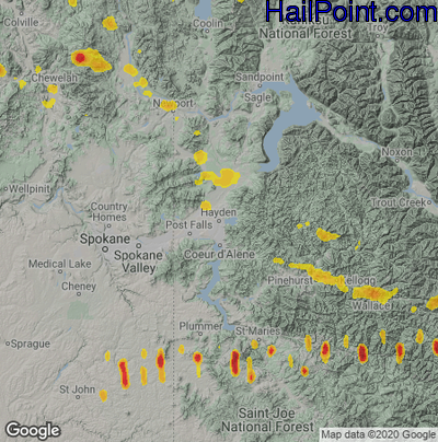 Hail Map for Hayden, ID Region on August 25, 2022