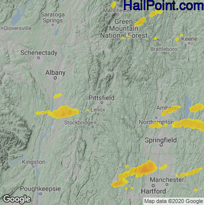 Hail Map for Pittsfield, MA Region on August 26, 2022