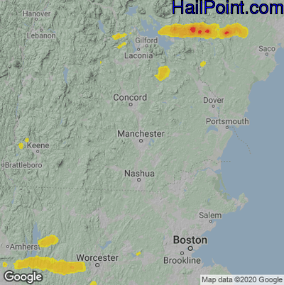 Hail Map for Manchester, NH Region on August 26, 2022