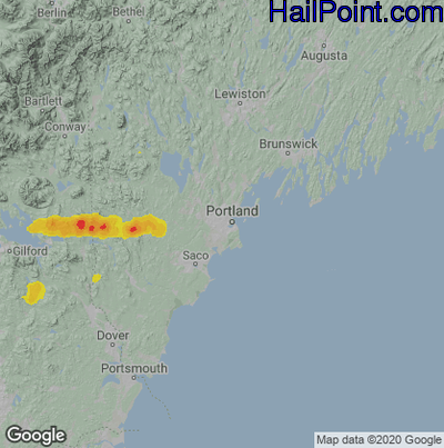 Hail Map for Portland, ME Region on August 26, 2022