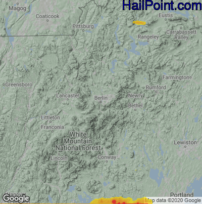 Hail Map for Berlin, NH Region on August 26, 2022 