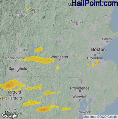 Hail Map for Worcester, MA Region on August 26, 2022