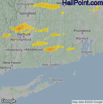 Hail Map for Norwich, CT Region on August 26, 2022