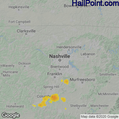Hail Map for Nashville, TN Region on August 26, 2022