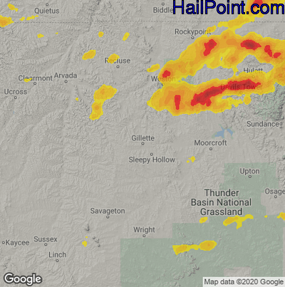 Hail Map for Gilette, WY Region on August 26, 2022