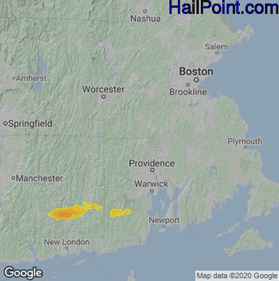 Hail Map for Woonsocket, RI Region on August 26, 2022