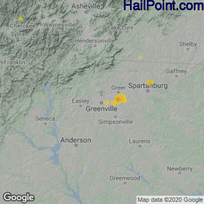 Hail Map for Greenville, SC Region on August 26, 2022