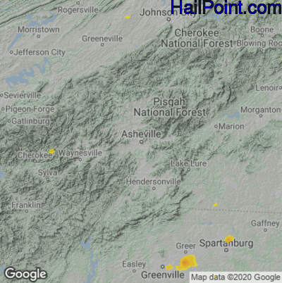 Hail Map for Asheville, NC Region on August 26, 2022