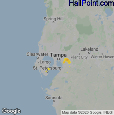 Hail Map for Tampa, FL Region on August 27, 2022