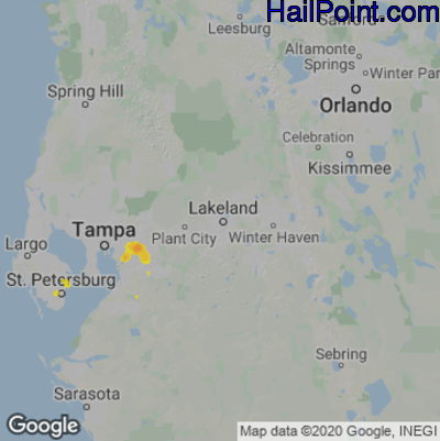 Hail Map for Lakeland, FL Region on August 27, 2022