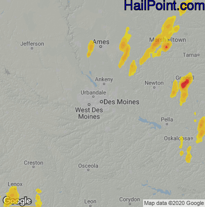 Hail Map for Des Moines, IA Region on August 27, 2022 