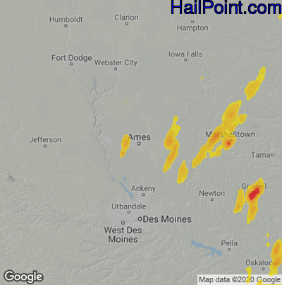 Hail Map for Ames, IA Region on August 27, 2022