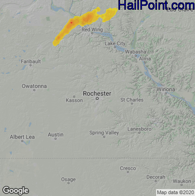 Hail Map for Rochester, MN Region on August 27, 2022
