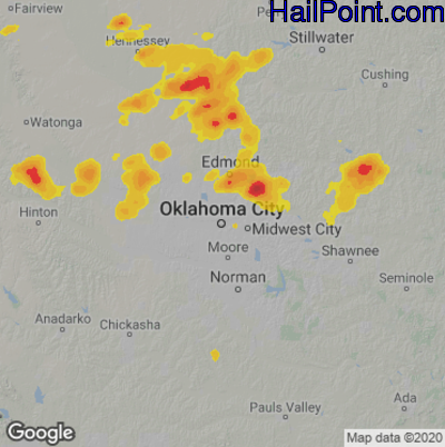 Hail Map for Oklahoma City, OK Region on August 28, 2022