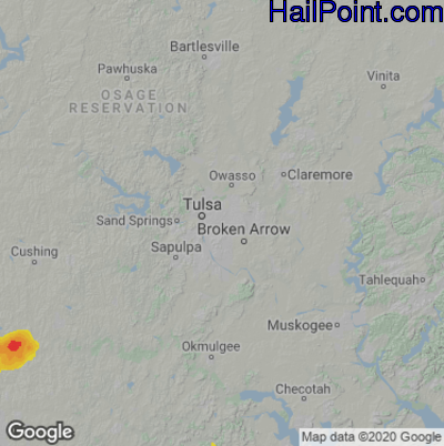 Hail Map for Tulsa, OK Region on August 28, 2022