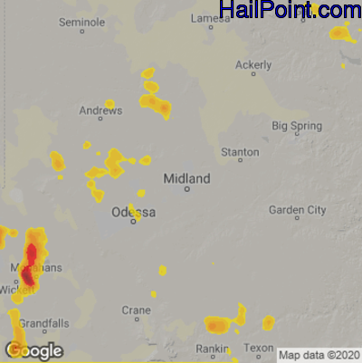 Hail Map for Midland, TX Region on August 28, 2022
