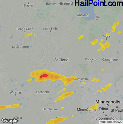 Hail Map for St Cloud, MN Region on August 29, 2022