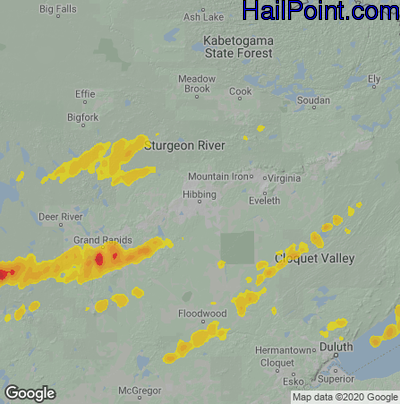 Hail Map for Hibbing, MN Region on August 29, 2022 