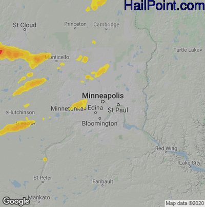 Hail Map for Minneapolis, MN Region on August 29, 2022