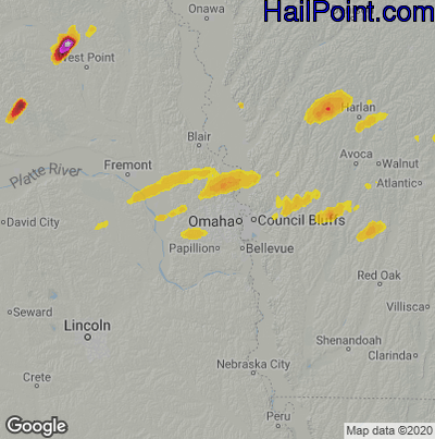 Hail Map for Omaha, NE Region on August 29, 2022