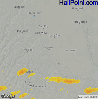 Hail Map for Carroll, IA Region on August 29, 2022 