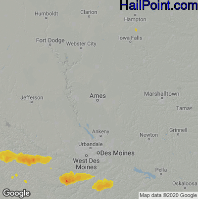 Hail Map for Ames, IA Region on August 29, 2022
