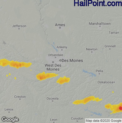Hail Map for Des Moines, IA Region on August 29, 2022